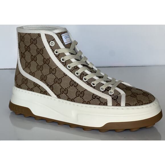 Gucci Men’s GG High Top Fabric Beige Sneakers 8.5 US (Gucci 8) 745999 IT NIB
